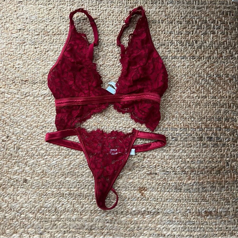 Free People Cosabella Magnolia Bralette g-string panty matching set red sexy M